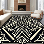 Art Deco Black Cream Geometric Floral Rug