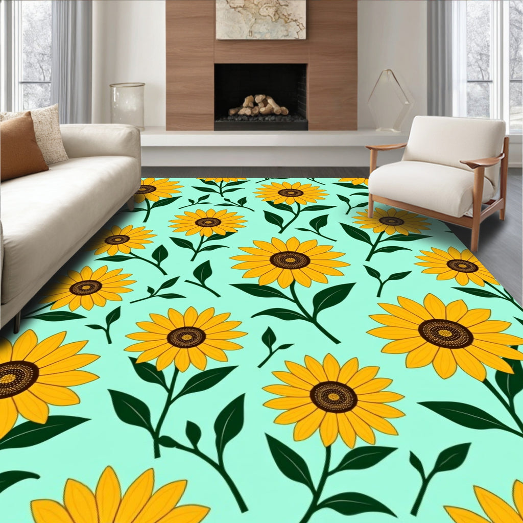 Bright Yellow Sunflower Floral Pattern Rug