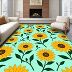 Bright Yellow Sunflower Floral Pattern Rug
