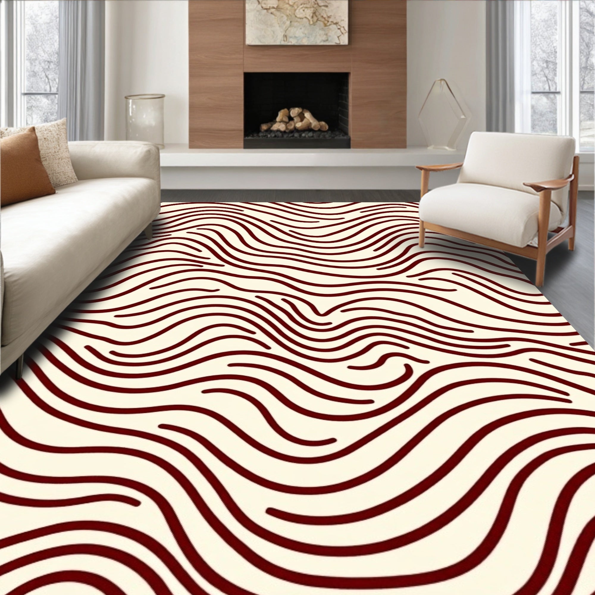 Minimalist Wavy Line Pattern Rug