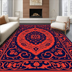 Ornate Floral Symmetry Red Blue Rug