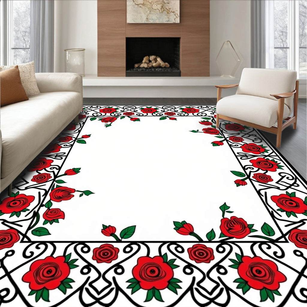 Red Rose Patterned Classic Vine Rug