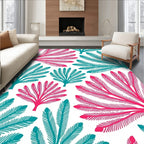 Fanned Leaf Pattern With Teal Pink Rug