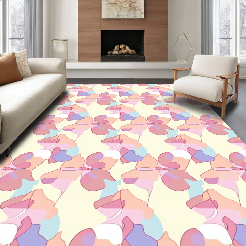 Soft Color Abstract Floral Pattern Rug