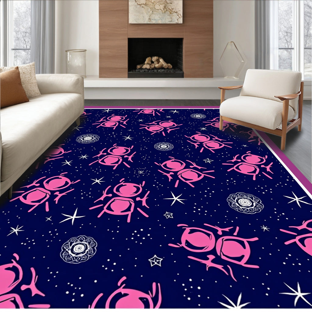 Pink Insect Cosmic Midnight Stars Rug