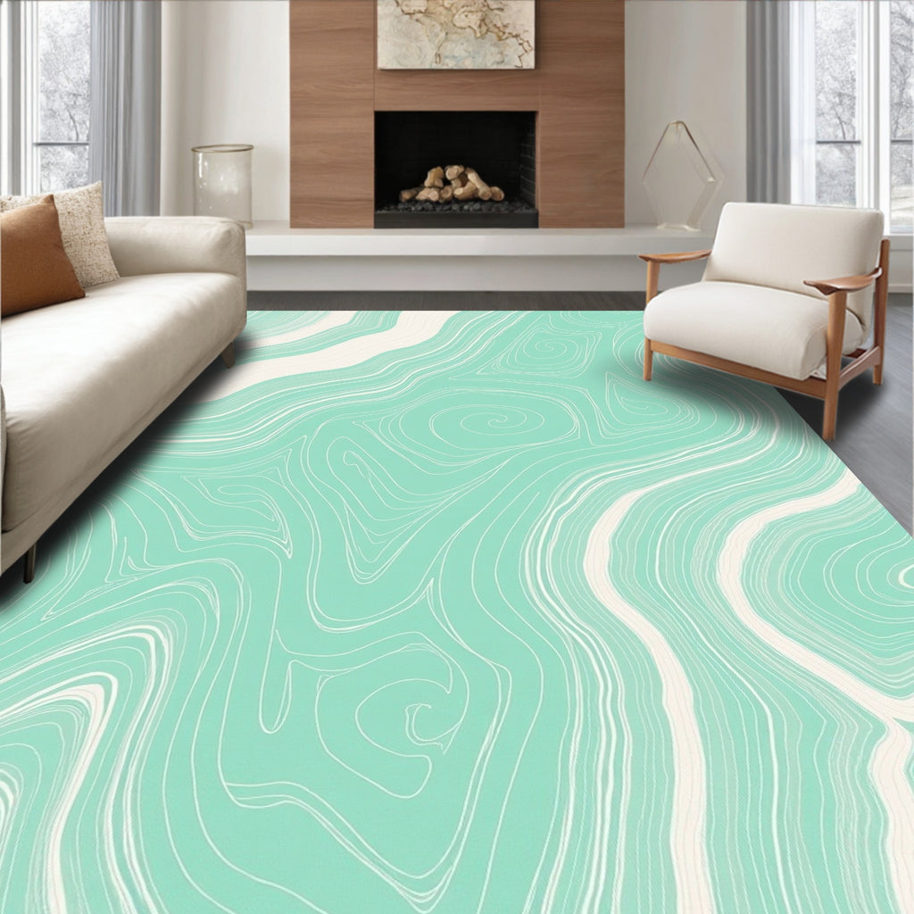 Mint And Cream Swirling Lines Rug
