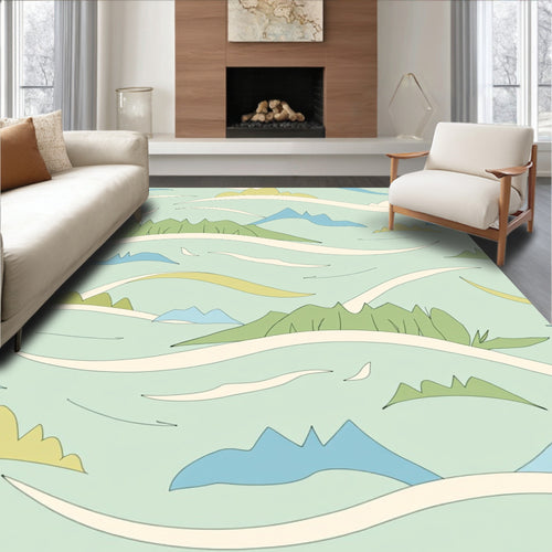 Abstract Hills and Wavy Lines Pattern Rug