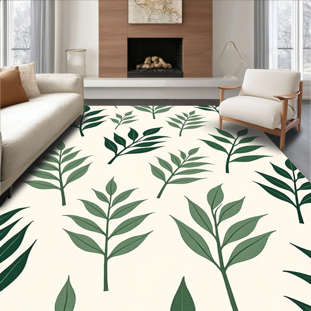 Green Leaf Botanical Pattern Rug