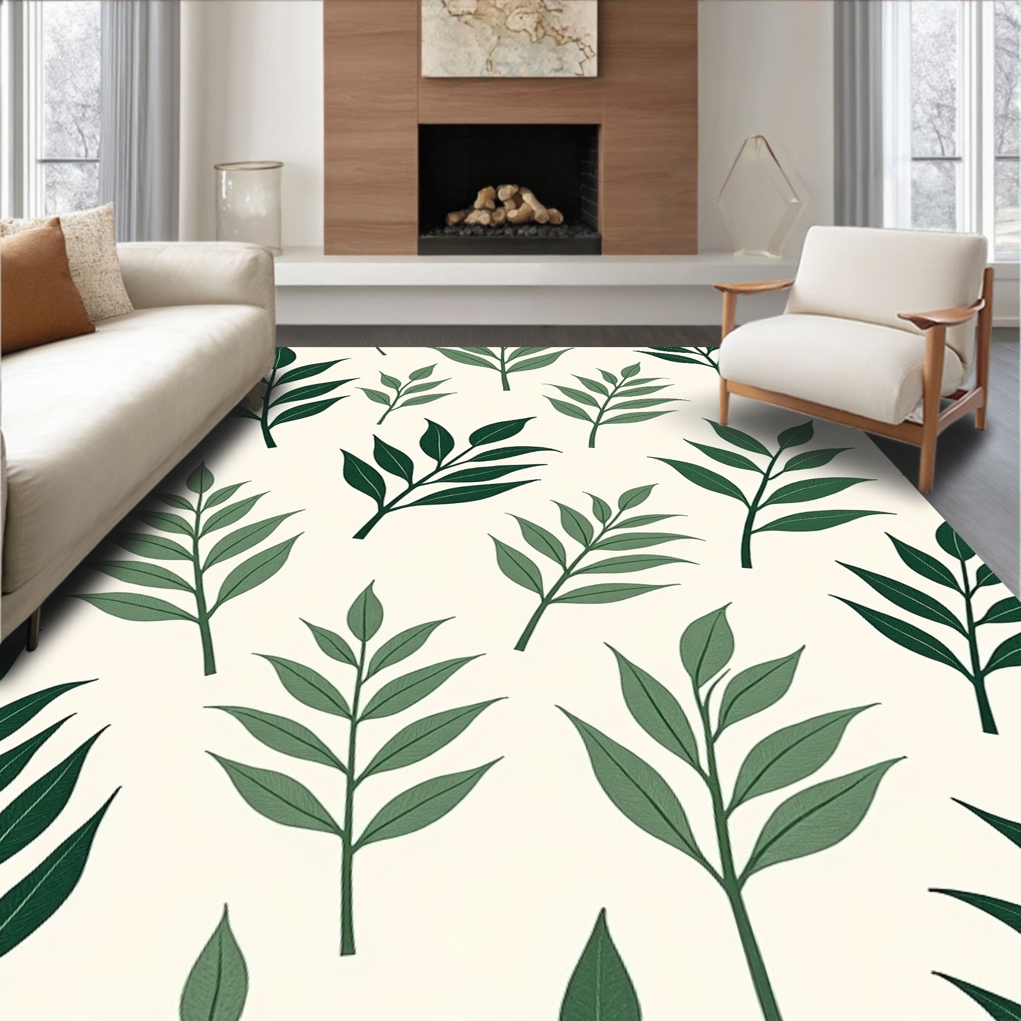 Green Leaf Botanical Pattern Rug