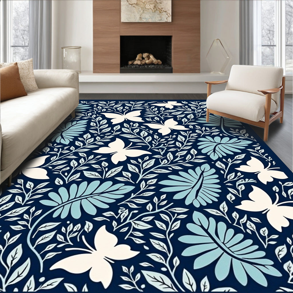 Butterflies and Botanical Illustration Design Rug