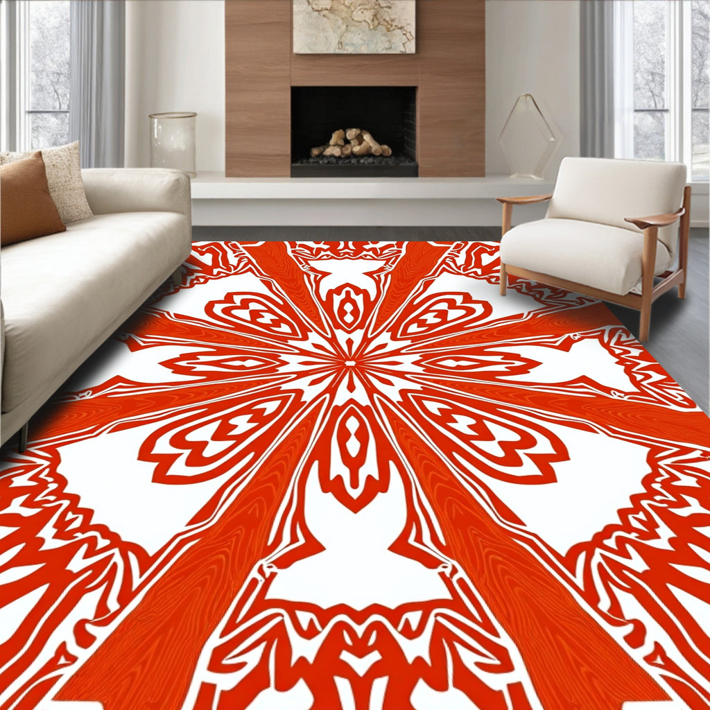 Vibrant Orange Radial Abstract Pattern Rug