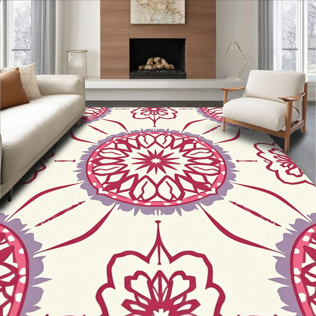 Round Floral Pattern Vibrant Design Rug