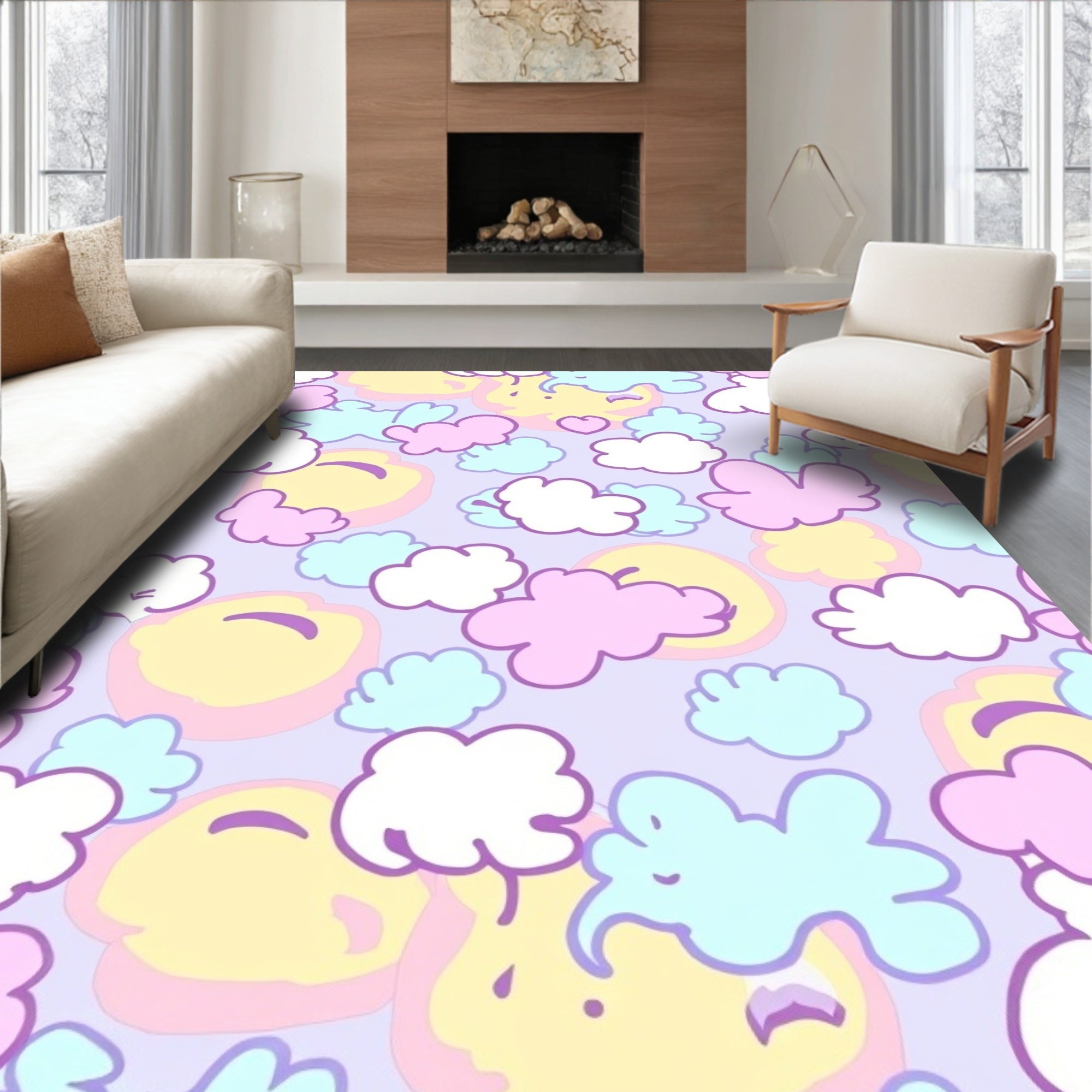 Pastel Clouds and Sunshine Pattern Rug