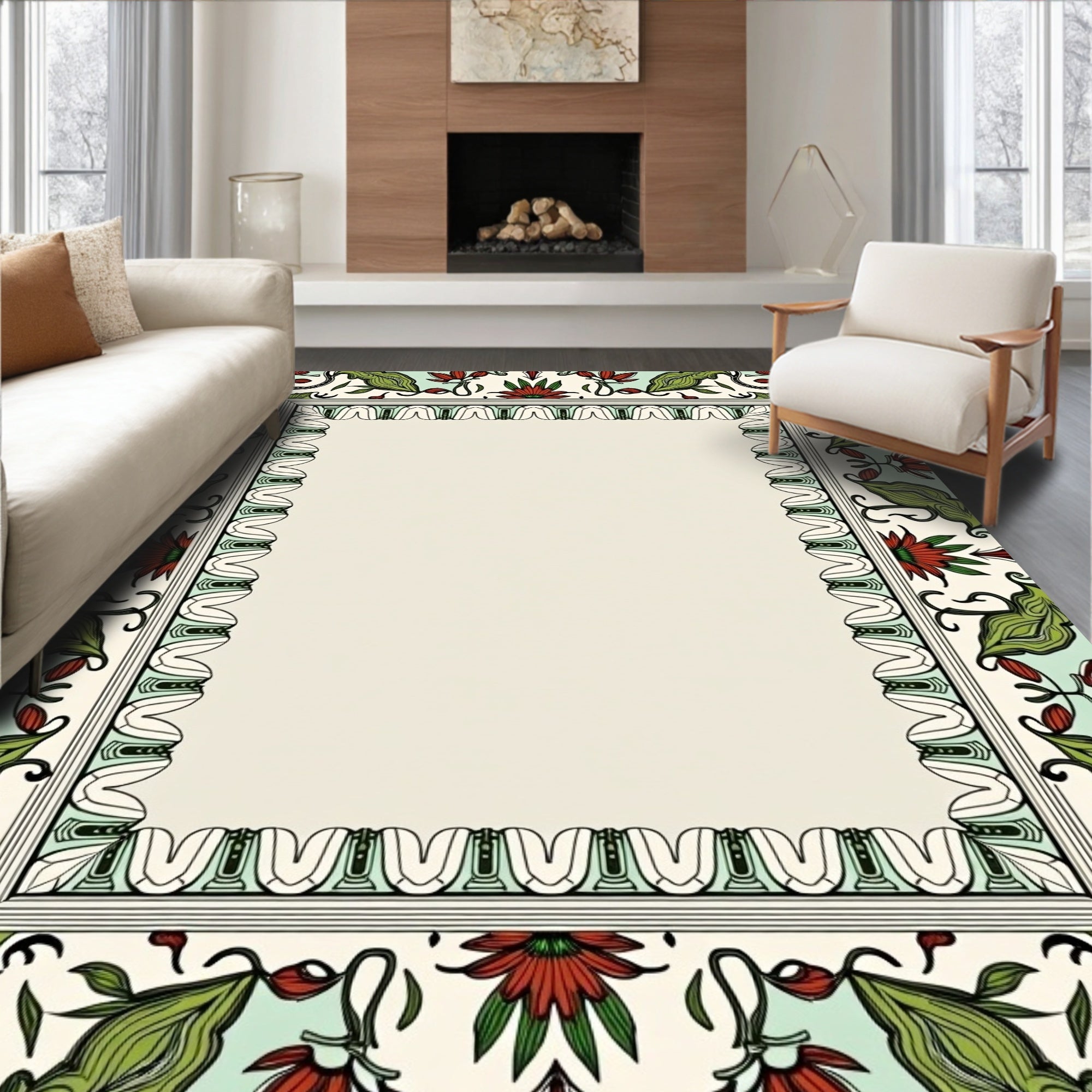 Floral Vine Border Design Rug
