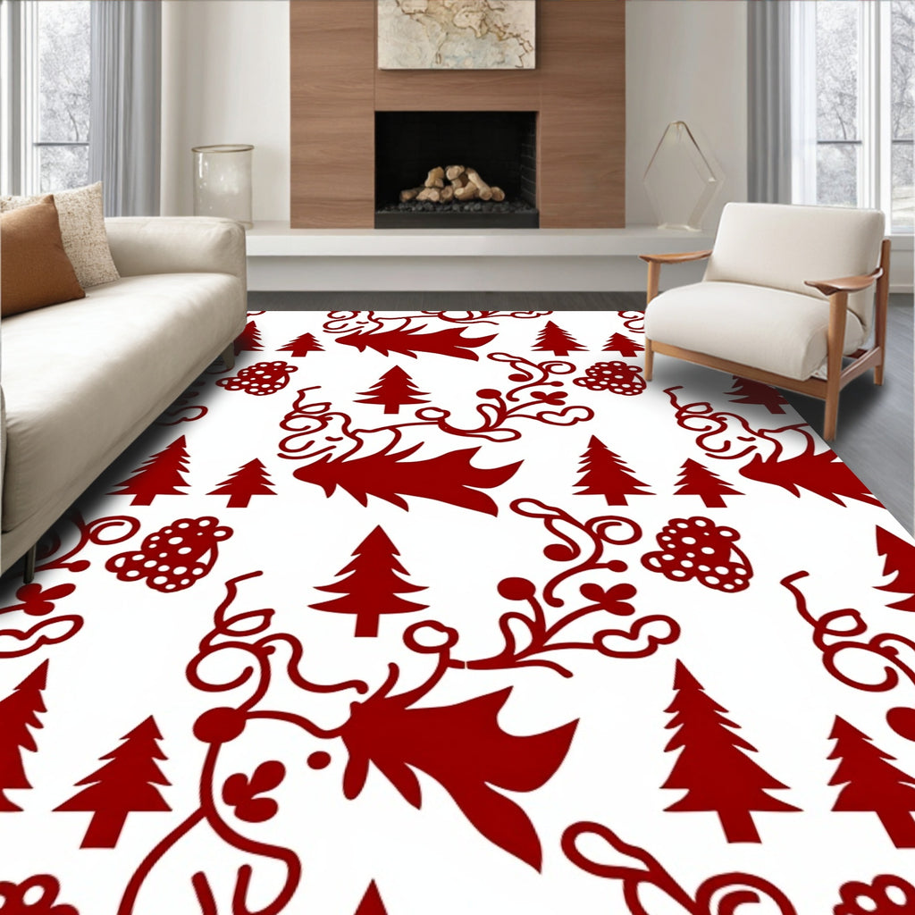 Charming Red Christmas Tree Garland Rug