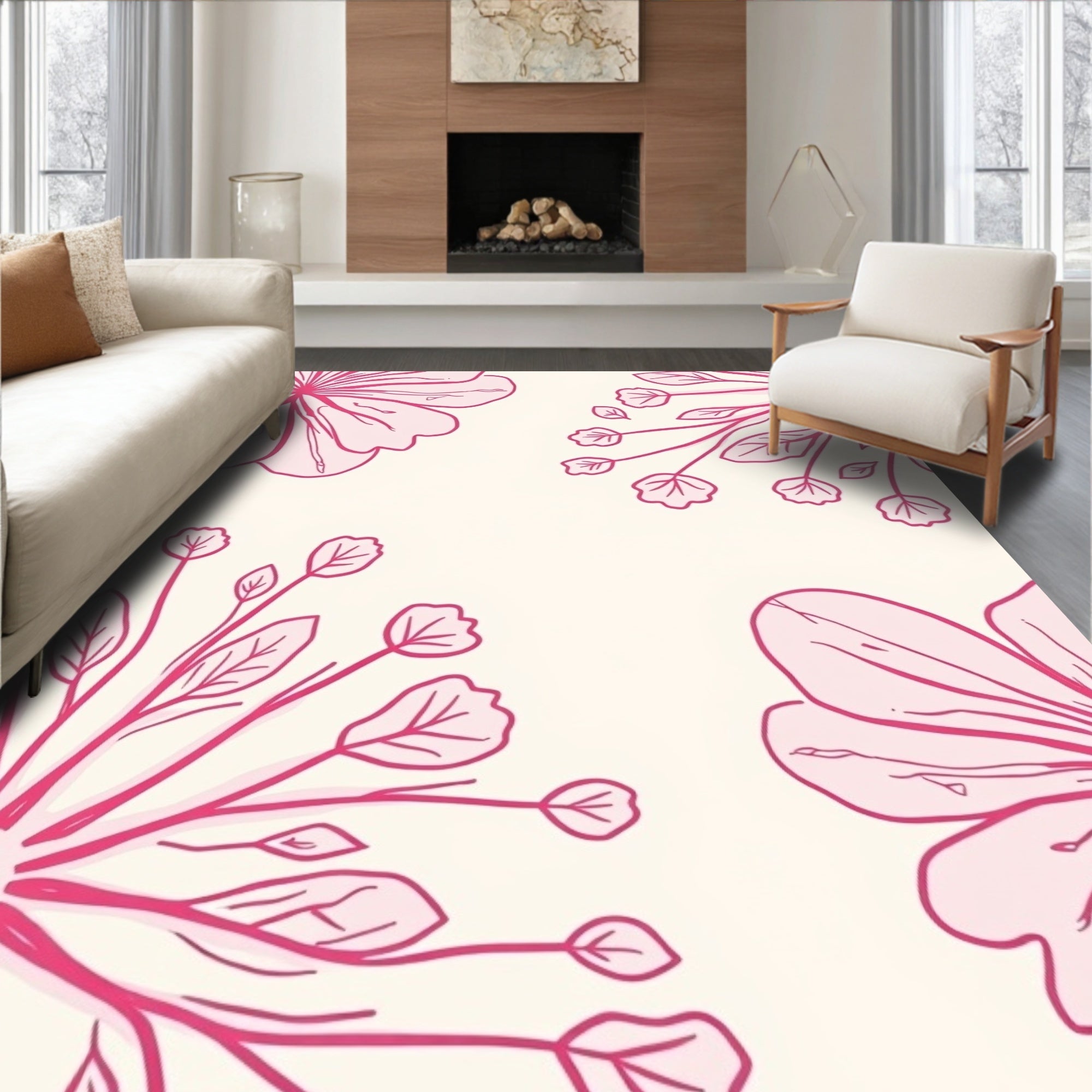 Pink Blossom Garden Pattern Rug