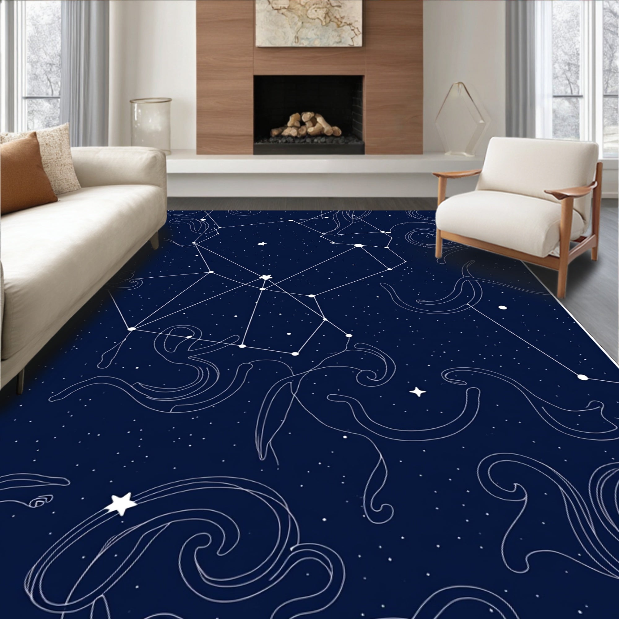 Celestial Constellation Swirl Pattern Rug