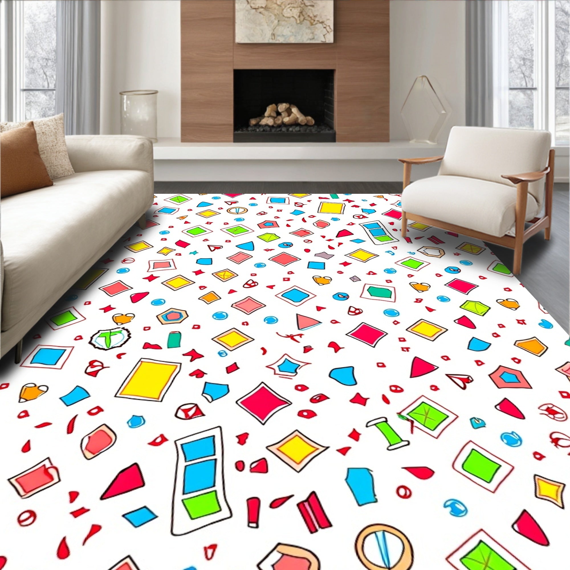 Colorful Geometric Shapes Patterned Rug