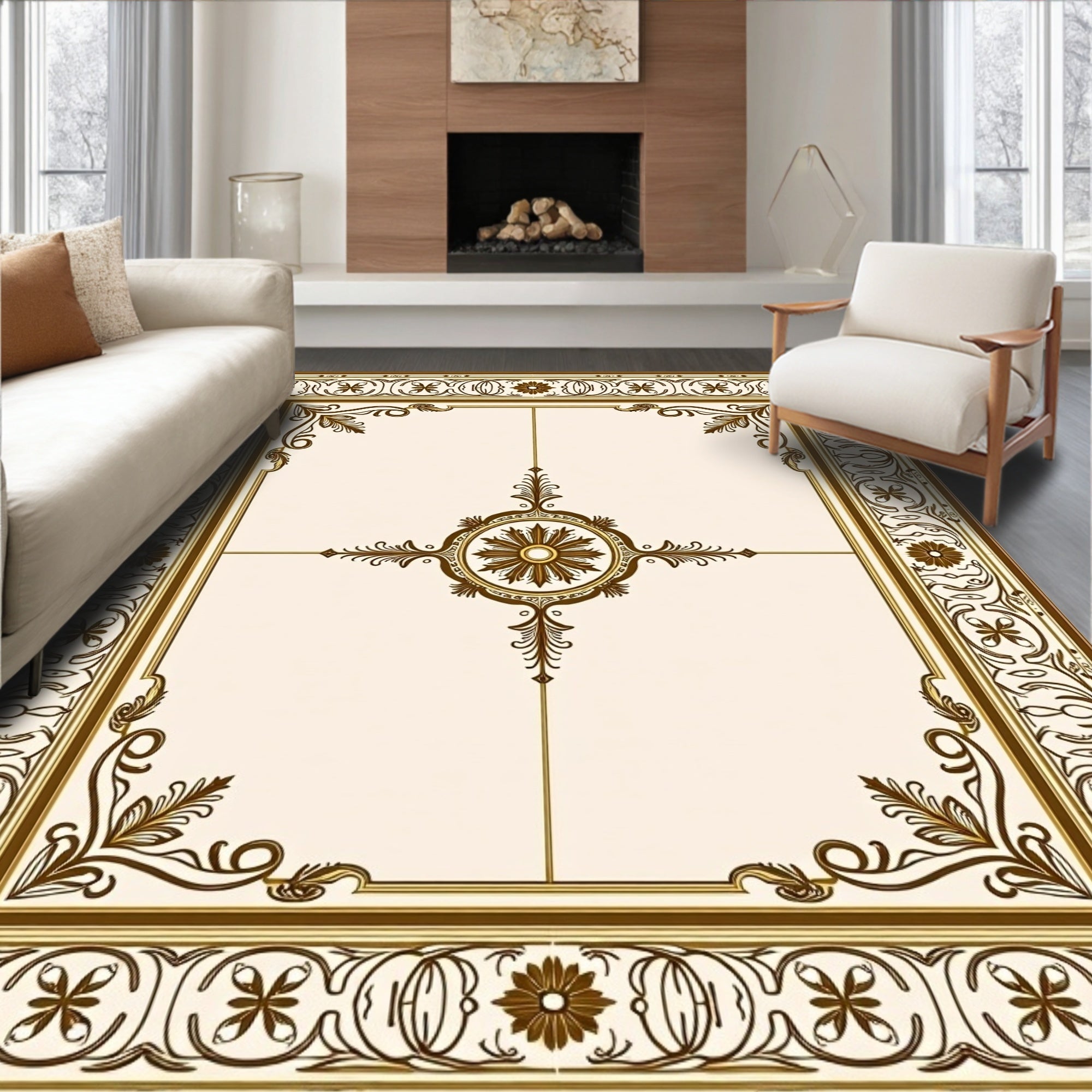Classic Floral Scroll Frame Rug
