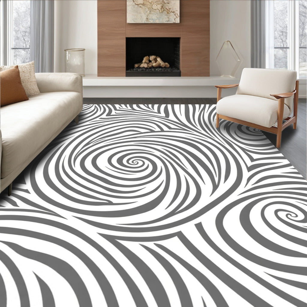 Flowing Gray Swirl Pattern Rug