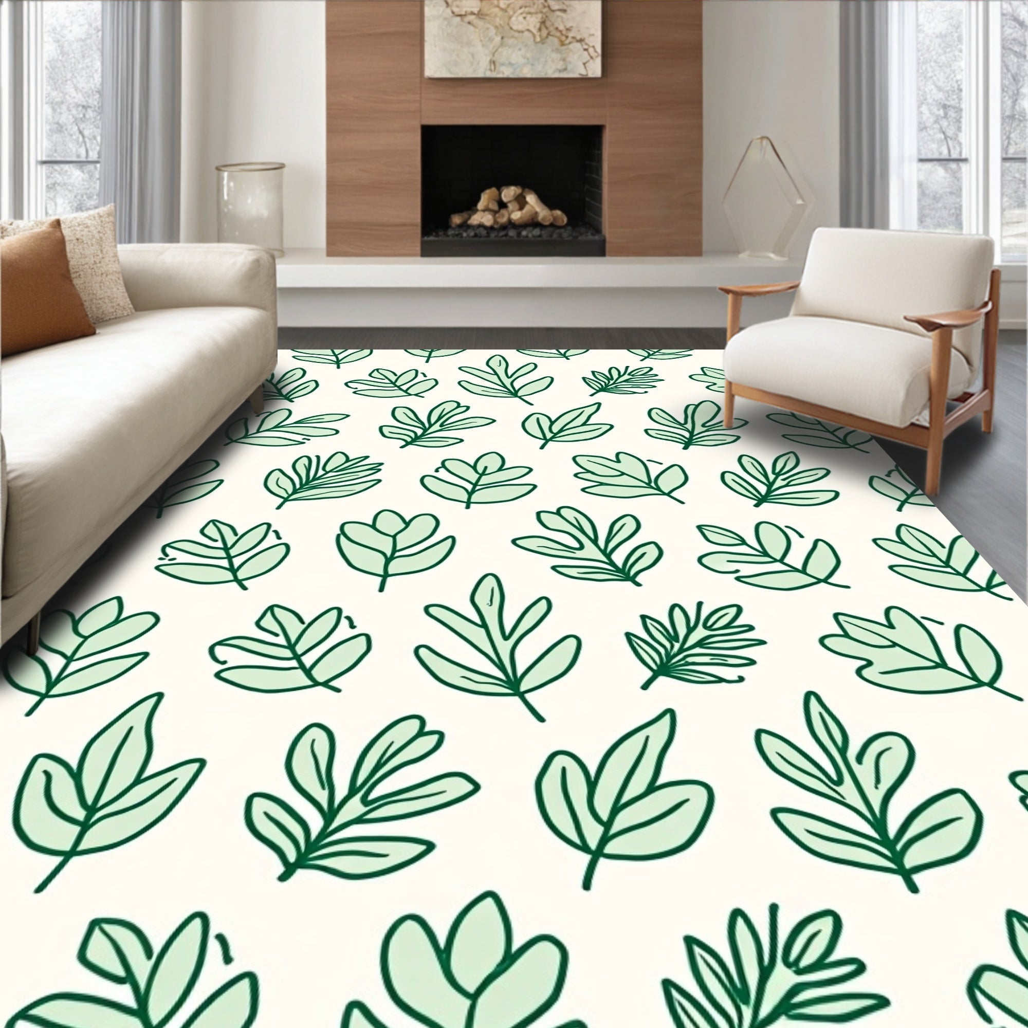 Green Leaf Pattern Design Rug