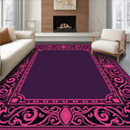 Ornate Pink Floral Frame Pattern Rug