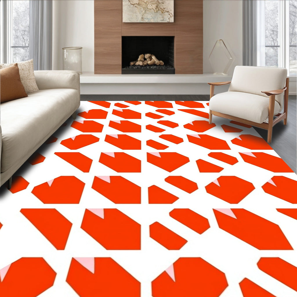 Bold Red Abstract Geometric Tile Rug