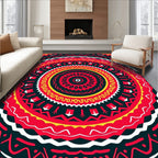 Vibrant Crimson Yellow Dental Mandala Rug