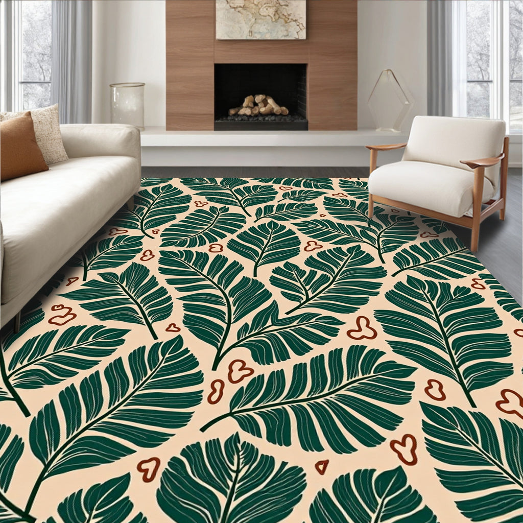 Earthy Green Leaf Abstract Pattern Rug