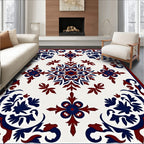 Red Blue Floral Symmetry Pattern Rug