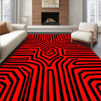Bold Red Black Geometric Maze Rug