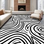 Abstract Bold Swirling Black White Rug