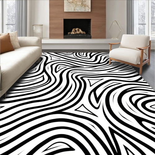 Abstract Bold Swirling Black White Rug