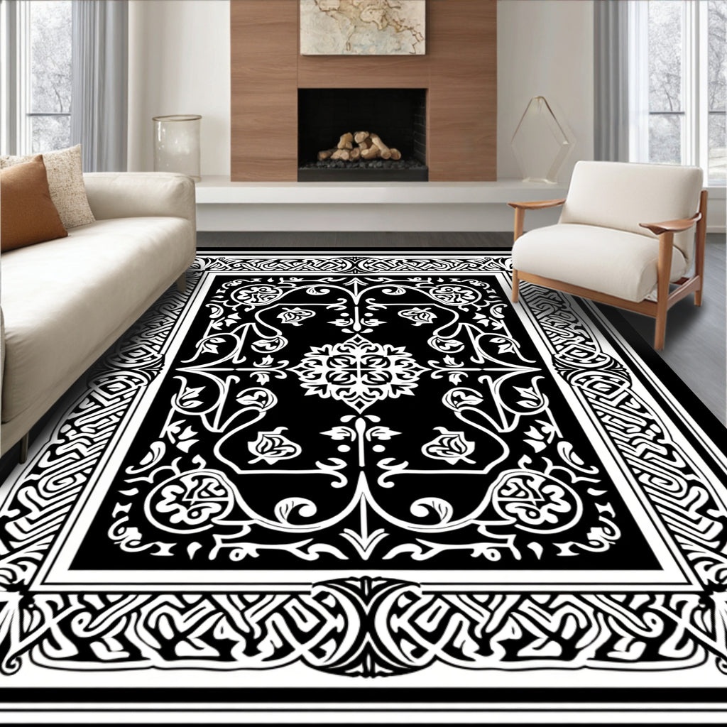 Intricate Scrollwork Floral Border Design Rug