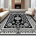 Intricate Scrollwork Floral Border Design Rug