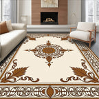 Classic Brown Leaf Medallion Border Rug