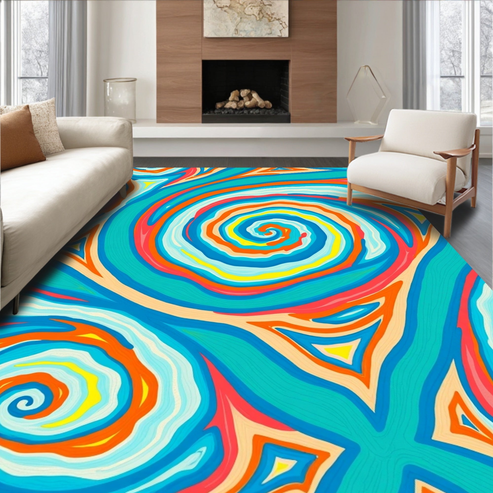 Vibrant Swirl Triangle Pattern Rug