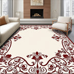 Elegant Red Floral Vine Border Rug