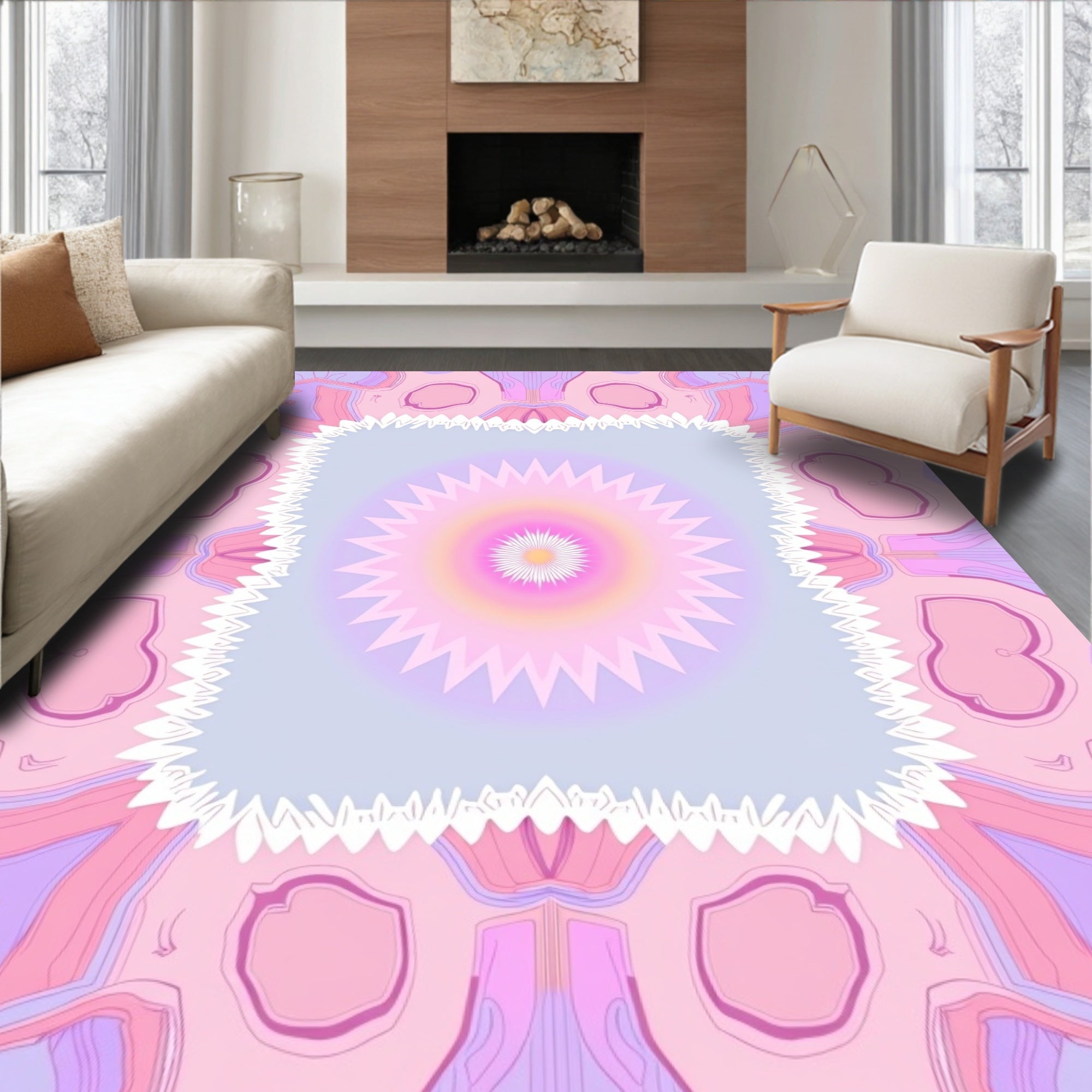 Pastel Pink Purple Floral Mandala Rug