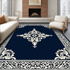 Elegant Ivory Navy Floral Medallion Rug