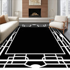 Bold Black White Geometric Border Rug