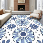 Retro Blue Floral Pattern Rug