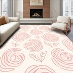Delicate Rose Blooms Line Art Rug