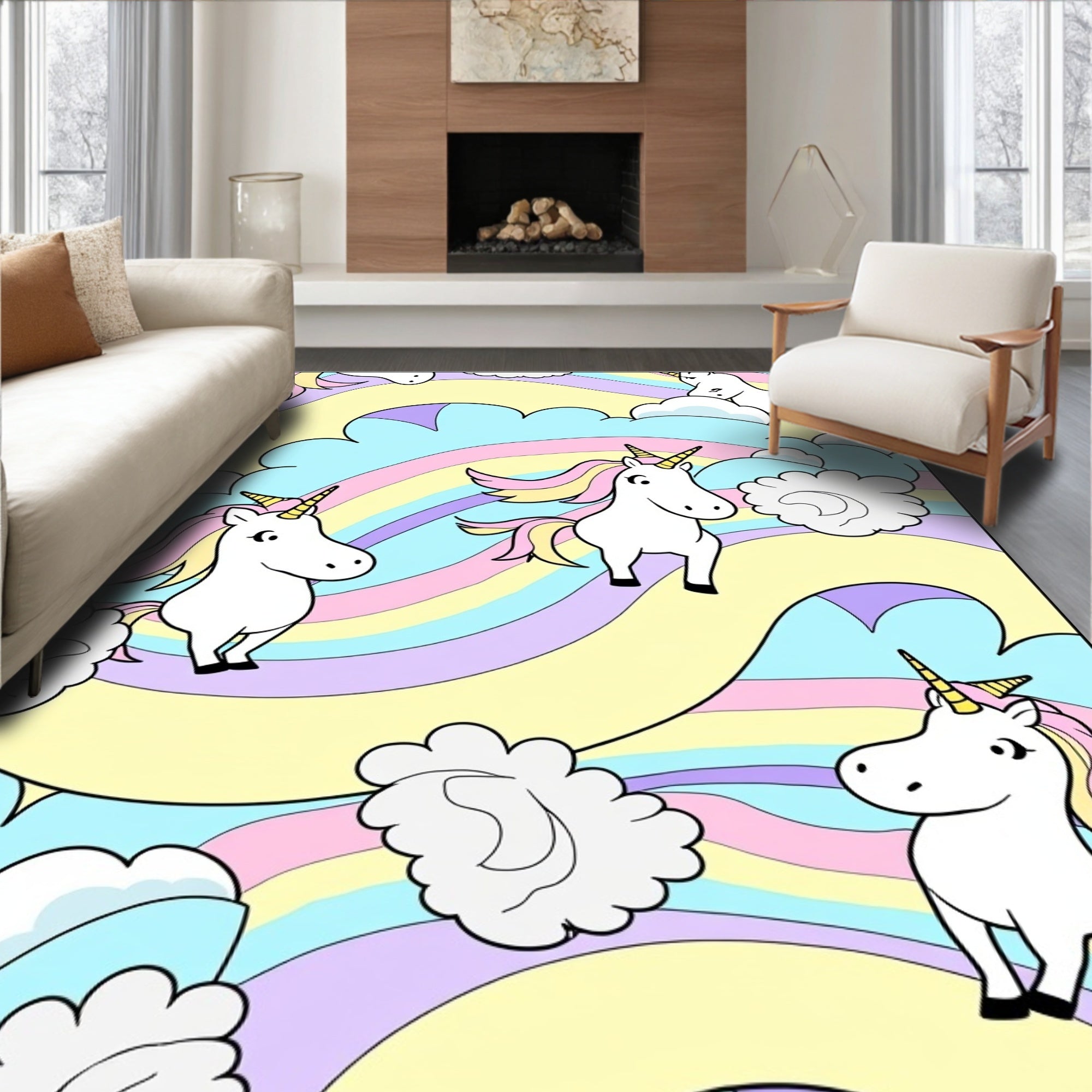 Whimsical Unicorn Rainbow Swirl Pattern Rug