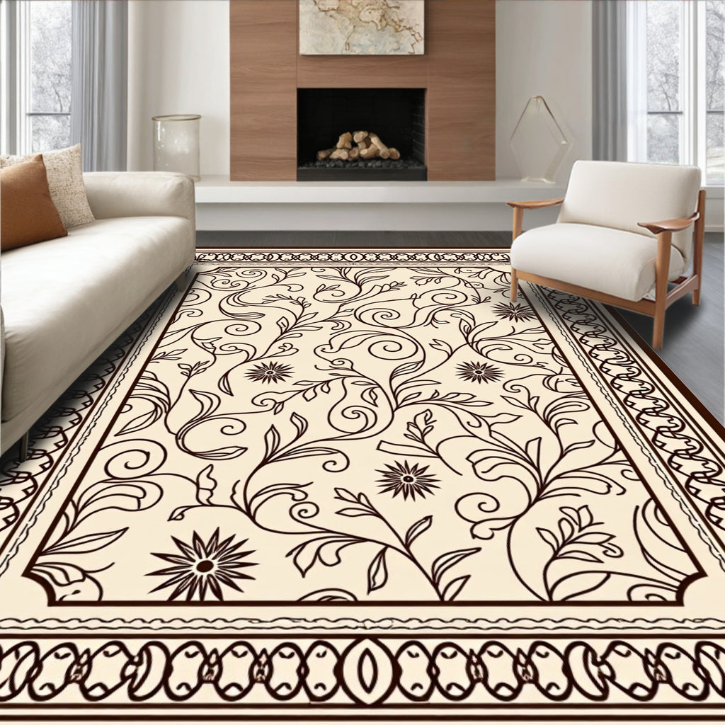 Elegant Floral Vine Scroll Pattern Rug