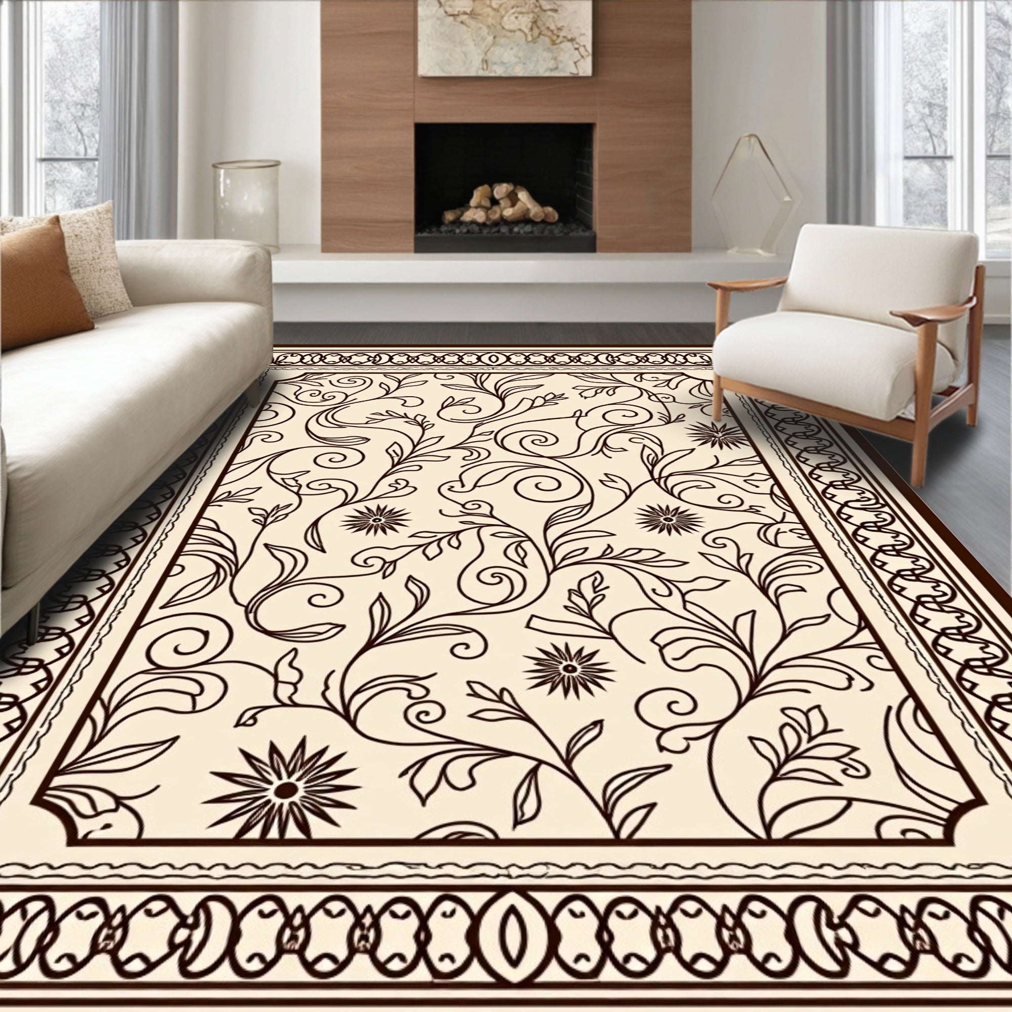 Elegant Floral Vine Scroll Pattern Rug
