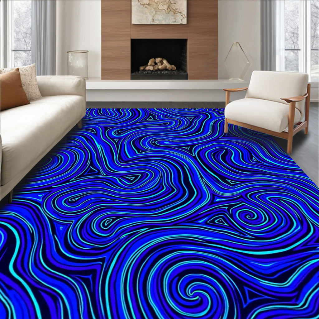 Electric Blue Swirl Lines Rug
