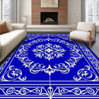 Ornate Blue White Floral Scroll Rug