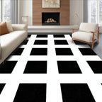 Bold Black White Grid Pattern Rug