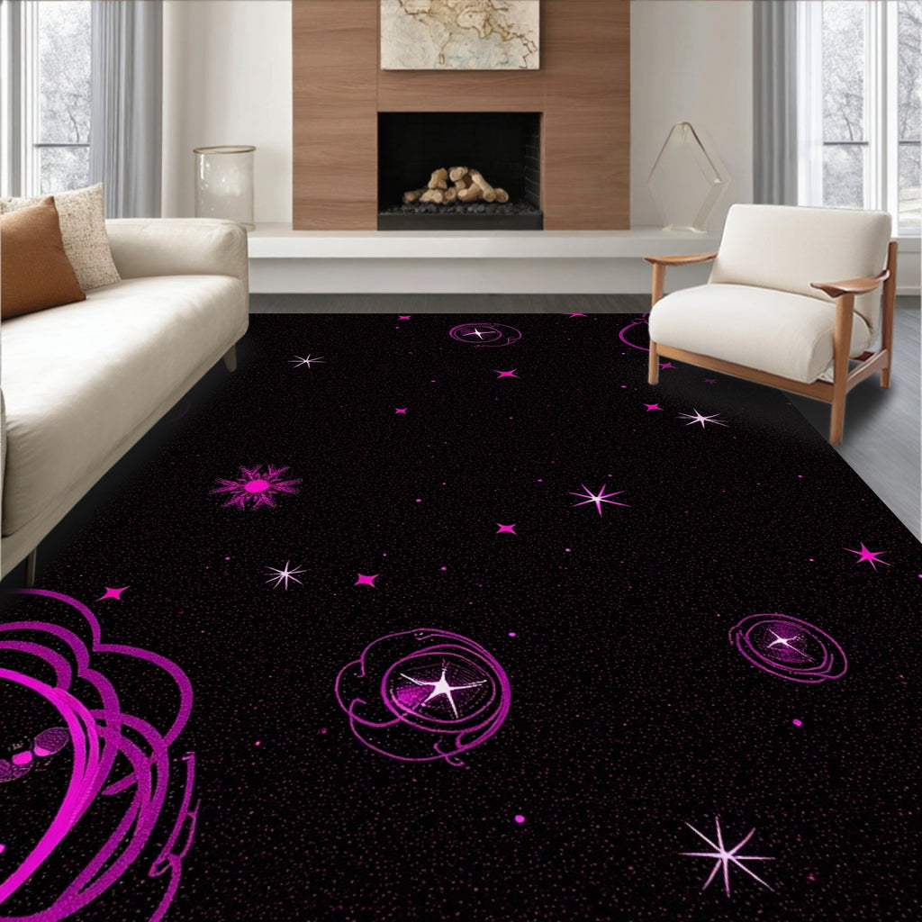 Cosmic Pink Nebula Starry Night Rug